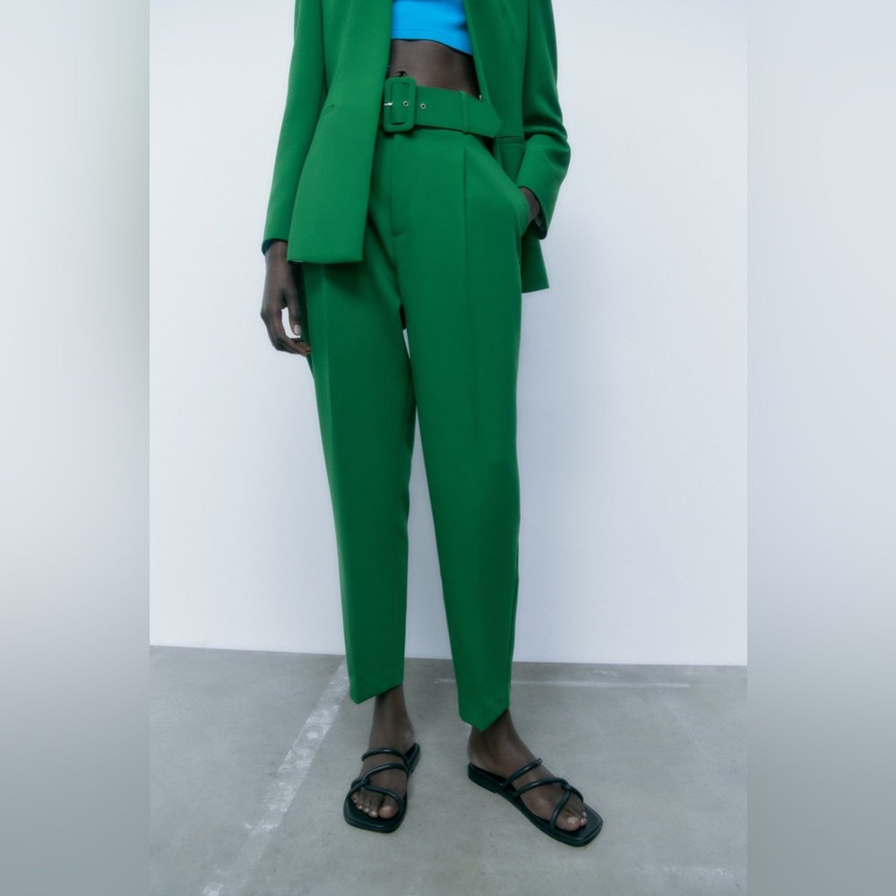 Zara ankle pants with belt, green